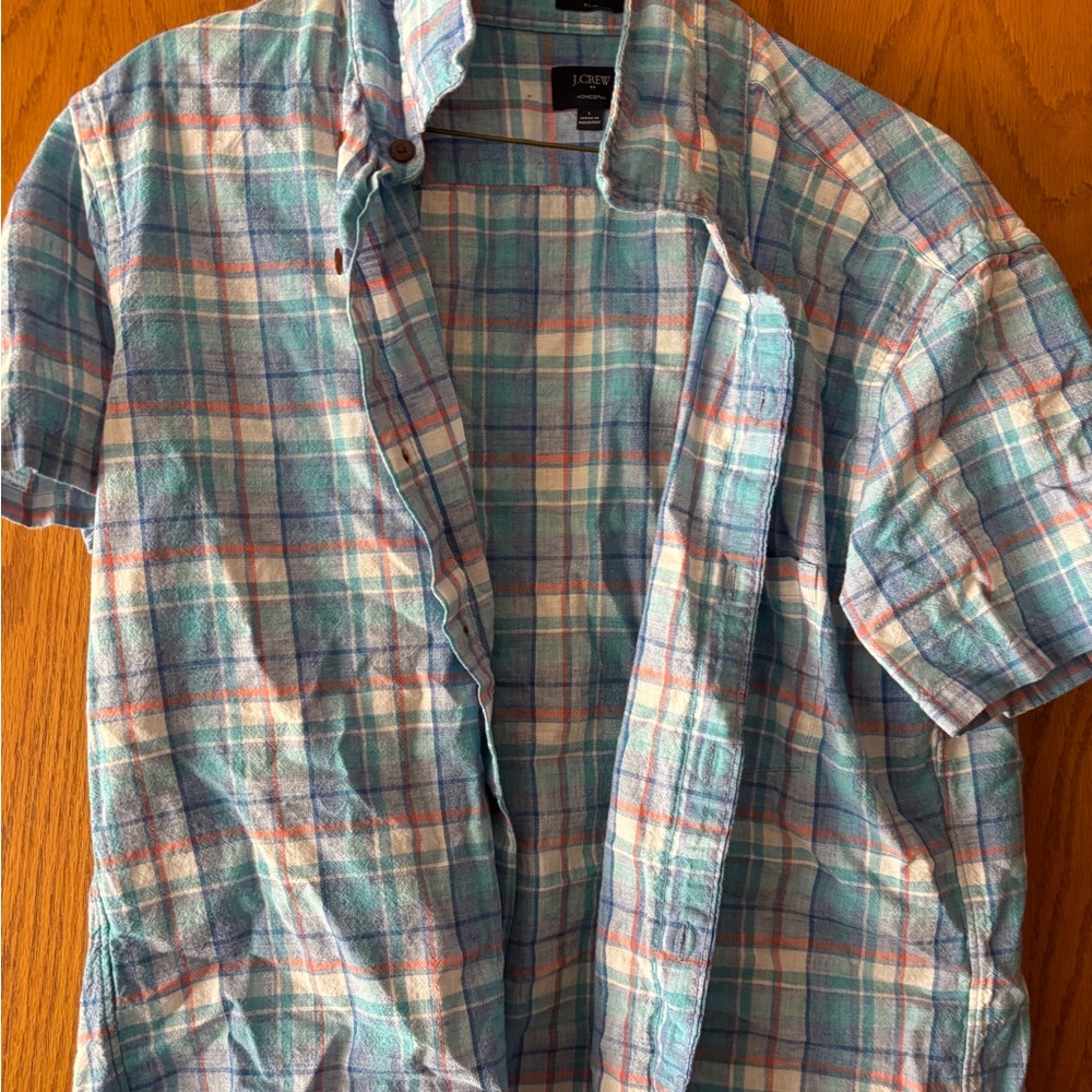 Men’s J Crew Plaid Short Sleeve Button Down size Large